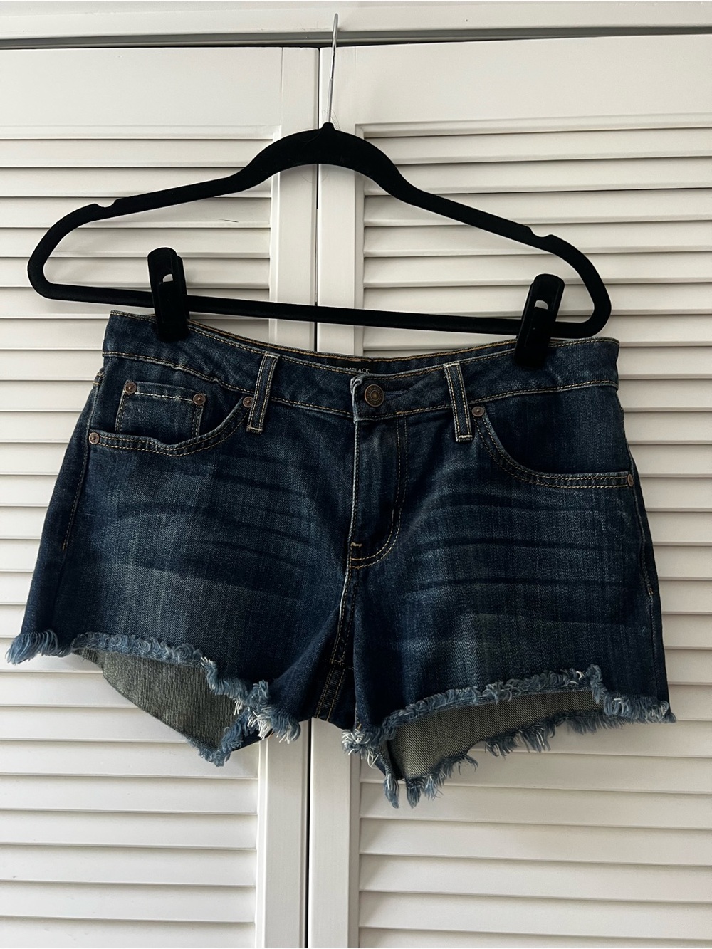Just Black Dark Blue Frayed Denim Cutoff Shorts